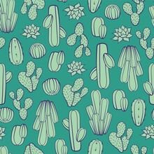 Cactus Outlines Two Way Seamless Vector Repeat Pattern