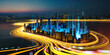 3D Abstract speed light flow through the city with gradient and aesthetic Intricate lighting design