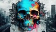 skull graffiti wall abstract background, Generative Ai not real photo, idea for artistic pop art background backdrop