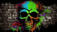 Skull Graffiti Wall Abstract Background, Generative Ai Not Real Photo, Idea For Artistic Pop Art Background Backdrop