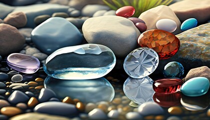 Wall Mural - nature crystal and gemstone found in creek shore, Generative Ai