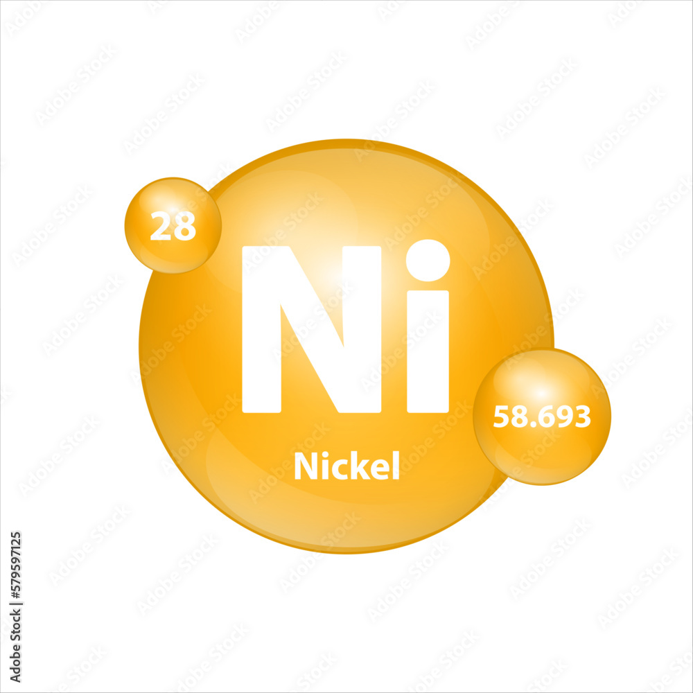 Nickel (Ni) icon structure chemical element round shape circle yellow dark.  Chemical element of periodic table Sign with atomic number. Study in  science for education. 3D Illustration vector. Stock Vector | Adobe, image size:1000x1000