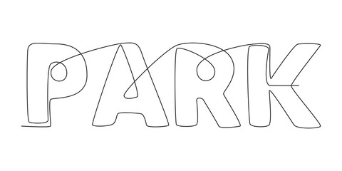 Fototapete - One continuous line of Park word. Thin Line Illustration vector concept. Contour Drawing Creative ideas.