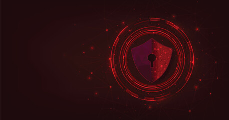 Leinwandbilder - Concept of cyber attack.Cyber security destroyed.Shield destroyed on electric circuits network dark red.Information leak concept.Vector illustration.	