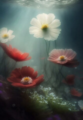 Wall Mural - fantasy pink and white anemone flowers under water
