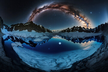 Wall Mural - mountain landscape with ice lake at night