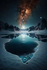 Wall Mural - mountain landscape with ice lake at night