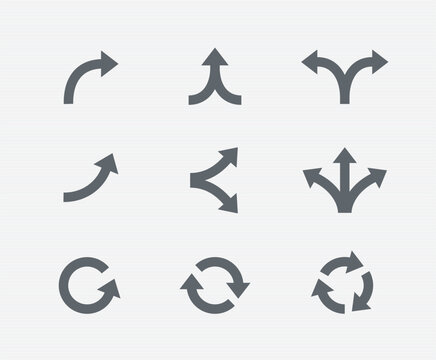 arrow icon set: circle, direction bold line arrows. editable stroke vector illustration