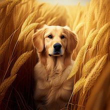 Golden Retriever In Wheat Field
