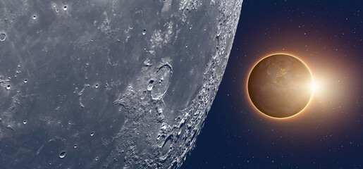 Papier Peint - Spectacular lunar eclipse and view from the lunar (Moon) surface and   night view of America continent