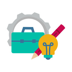 Sticker - Business icon with icon concept. The icon concept is depicted with images of bulbs, bags and stationery