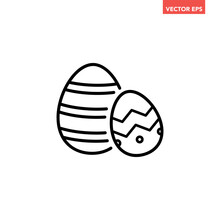 Black Single Easter Egg With Pattern Thin Line Icon, Simple Digital Holiday Flat Design Pictogram, Infographic Vector For App Logo Web Button Ui Ux Interface Element Isolated On White Background