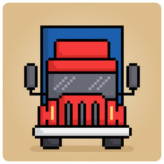 Wall Mural - 8 bit pixel big truck. container car vehicles for game assets in vector illustration.