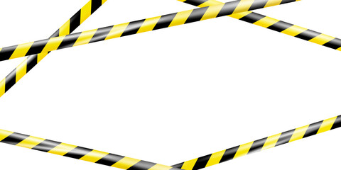 Wall Mural - Realistic striped crossing caution tape of warning signs for crime scene or construction area in yellow. Police line, do not cross ribbon. Warning danger tape. Ribbons for accident, under construction