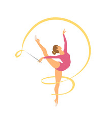 Canvas Print - Vector rhythmic gymnastics girl with ribbon.
