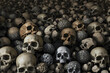 Wall of human bones and skulls in a catacomb. Neural network AI generated art