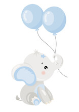 Cute Baby Blue Elephant Holding A Balloon