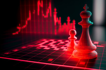 Wall Mural - Chess board pawn with Red finance graph for Cut loss trading strategy on background, Generative AI