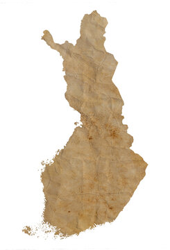 Fototapete - map of Finland on old brown grunge paper