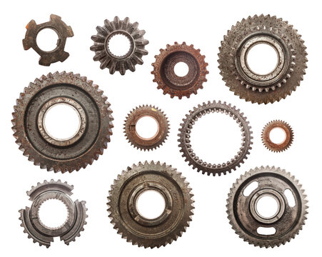 Wall Mural -  - Set of grunge cog wheels, gears isolated on transparent background