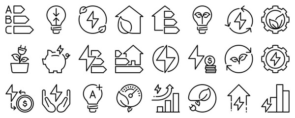 Wall Mural - line icons about energy efficiency on transparent background with editable stroke.