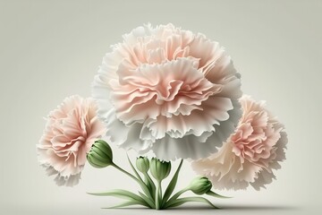 Canvas Print - Bouquet of light pink carnations on a light background. Generative AI