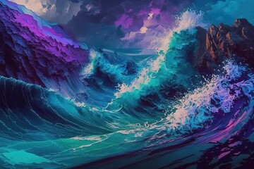 Aufkleber - Huge blue ocean waves. Generative AI