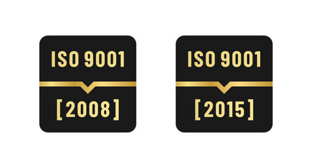 Wall Mural - ISO 9001 2008 Label and ISO 9001 2015 Label Vector Isolated in Flat Style. ISO 9001 conformity to standards mark 2008 and 2015 years of standardization. ISO 9001 Label Vector.