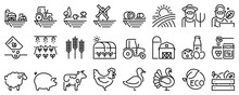 Line Icons About Farm On Transparent Background With Editable Stroke.