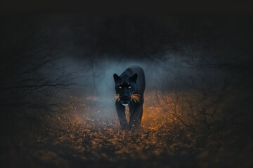 Poster - Beautiful black panther with blue eyes on the background of nature. Generative AI