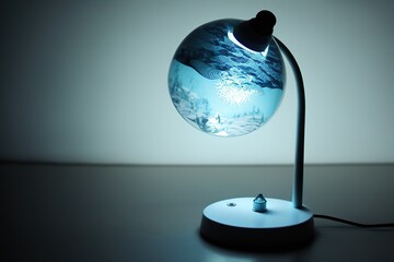 Poster - A beautiful table lamp with a water ball stands on the table. Generative AI