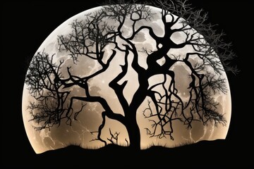 Poster - Moon over dry tree silhouette. Generative AI