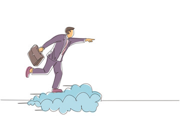 Poster - continuous one line drawing man sitting on cloud reading a book. businessman. teacher. lawyer. marke