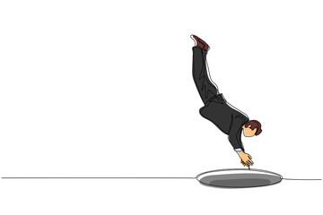 Poster - Single continuous line drawing businessman jump into hole. Concept of failure to take advantage of business opportunities. Depressed and business failure concept. One line draw graphic design vector