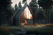 Modern house in the forest. Eco friendly minimalistic architecture, appearance. Generative AI