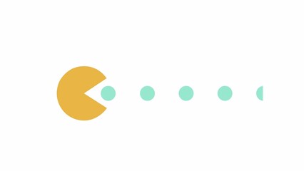 Fototapete - Animated circle eats dots preloader. Retro game. Waiting process. 4K video footage with alpha channel transparency. Website loader. Colorful loading progress icon animation for web UI design