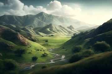 green hills landscape - Generative AI