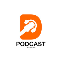 letter d with podcast logo template illustration. suitable for podcasting, internet, brand, musical,