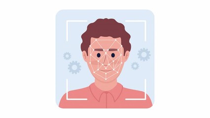Fototapete - Animated biometric face detection. Machine learning. Computer vision. 2D cartoon flat character 4K video footage on white with alpha channel transparency. Concept animation for web design