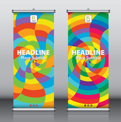 Wall Mural - Roll up banner design template vector, abstract background, creative geometric colorful bright background, modern x-banner, rectangle size