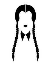 Gothic Girl With Two Braids, Silhouette Of Woman's Face, Vector Isolated On White Background