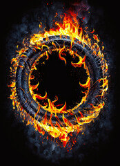 Canvas Print - An image of tire on fire in the shape of circle. Generative AI.