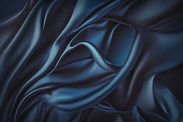 Abstract dark blue background. Silk satin. Navy blue color. Elegant background with space for design. Soft wavy folds. generative ai