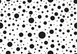 © Irina - Black polka dot circular random seamless pattern on white background. Absract design circle shapes black spot print on white backdrop. Simple speckle endless texture.