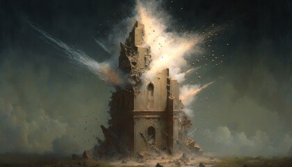 Wall Mural - Generative AI of a Fantasy Castle with Fire in the Background