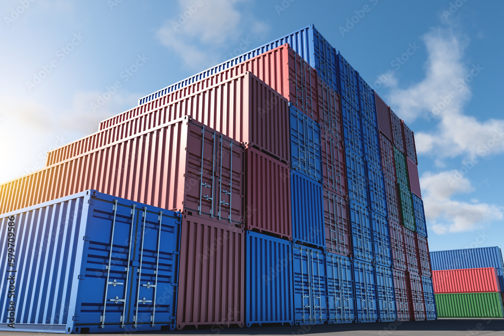 Warehouse of stacked cargo standard containers for temporary storage ...