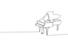 Grand Piano One Line Art. Continuous Line Drawing Of Classical, Musician, Acoustic, Piano, Chord, Antique, Music, Keyboard, Concert, Jazz, Instrument, Vintage, Classic.