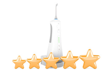 Wall Mural - Dental oral irrigator with five golden stars, 3D rendering