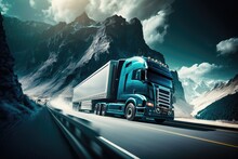 Modern Truck Speeding On Freeway Highway In Motion. Generative AI