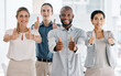 © M Einero/peopleimages.com - Diversity, team and thumbs up of business people in teamwork agreement for success at the office. Group of diverse employee workers together in collaboration in agree, yes or thank you hand gestures